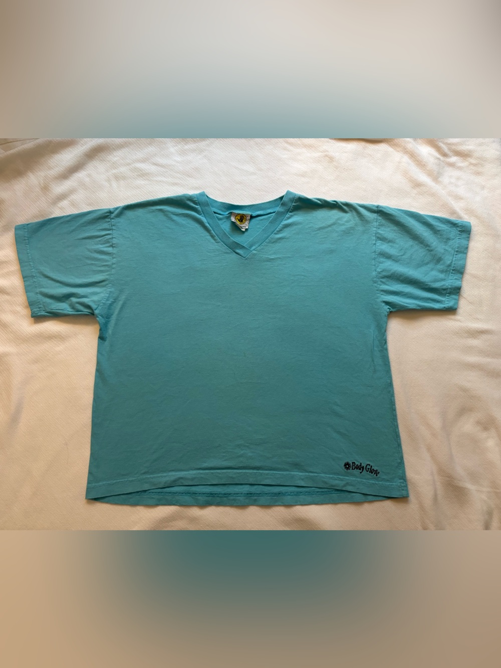 Vintage 1980s Body Glove Aqua Blue V-Neck Tee with Logo Tag